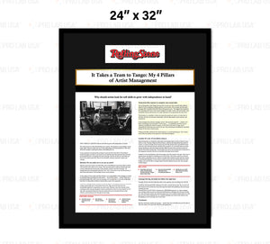 Custom for Framed Press Article, 1 Matte Paper Printing & 3/4" Black Wood Frame w/2" Mat, 24x30
