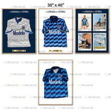 Load image into Gallery viewer, Custom for Riley Ogulnick, 3 Jersey &amp; 1 Photo(4 Windows) 3/4" Natural Floating Wood Frames w/Vinyl Cut &amp; Plaque , 30" x 40" - 7/15/26 Deposit
