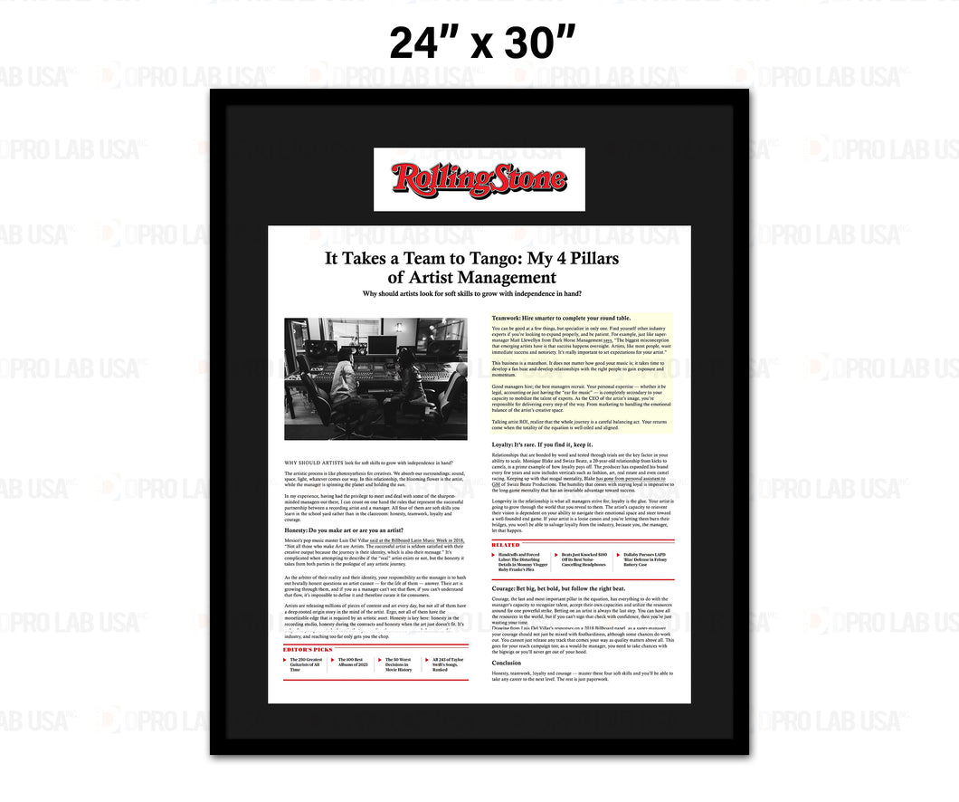 Custom for Framed Press Article, 1 Matte Paper Printing & 3/4