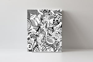'Bottomless Shadow' Black and White Doodle Art Canvas Print by Julien, J0515C1