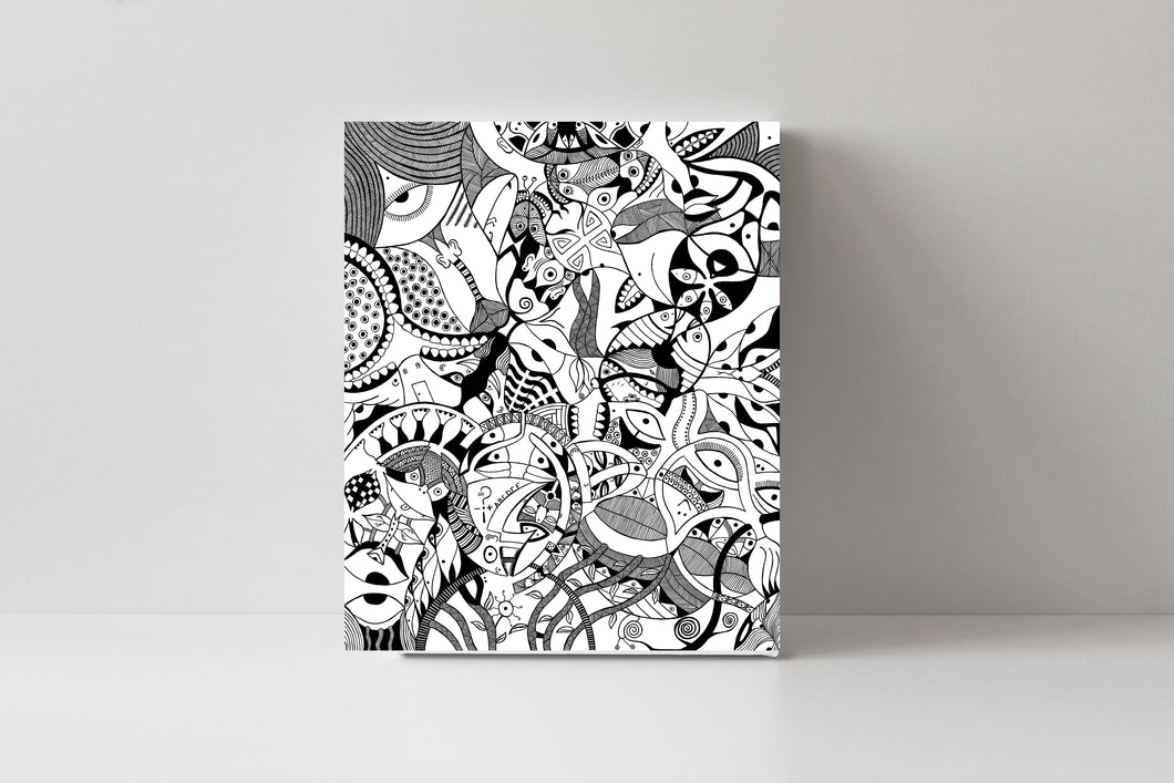 'Bottomless Shadow' Black and White Doodle Art Canvas Print by Julien, J0515C1