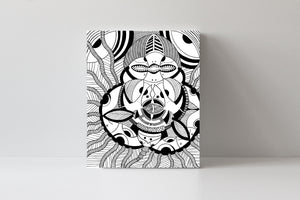 'Diving Curly Mountain' Black and White Doodle Art Canvas Print by Julien, J0515C5