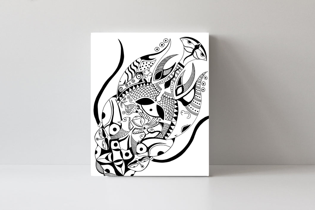 'Bamboo Bark No More' Black and White Doodle Art Canvas Print by Julien, J0525C1