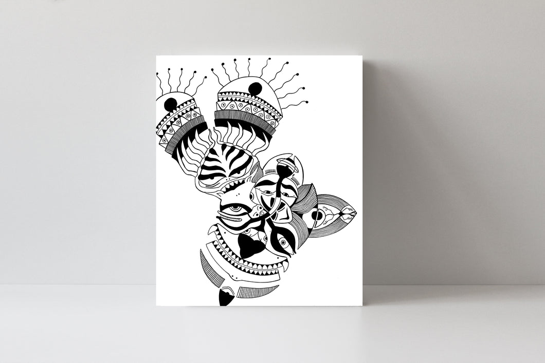 'Mind Your Own State' Black and White Doodle Art Canvas Print by Julien, J0525C2