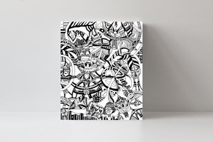 'Minus Eighty Eight Under The Sun' Black and White Doodle Art Canvas Print by Julien, J0322C4