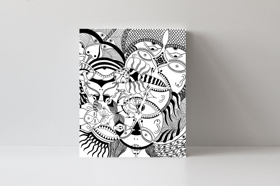 'Never Ending New Beginning' Black and White Doodle Art Canvas Print by Julien, J0525C3