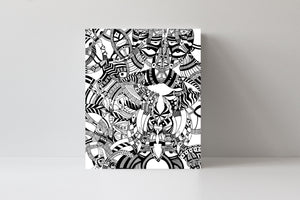 'One Way In Three Ways Out' Black and White Doodle Art Canvas Print by Julien, J0322C6
