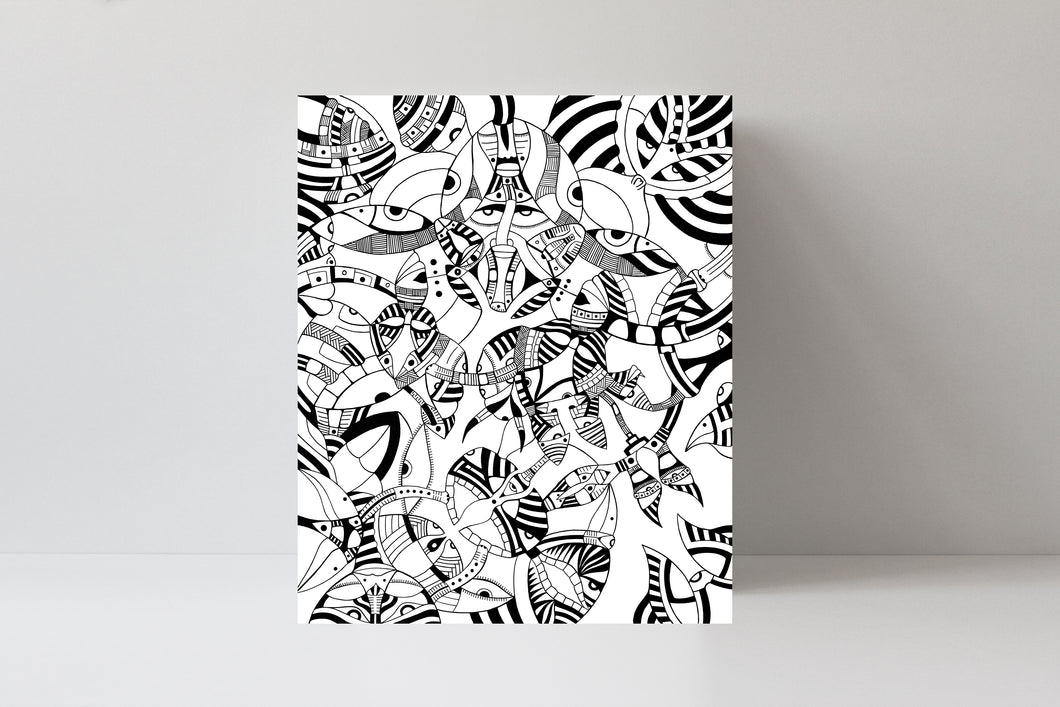 'Only If I Knew' Black and White Doodle Art Canvas Print by Julien, J0215C2
