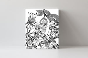 'Seashell Musical' Black and White Doodle Art Canvas Print by Julien, J0525C3