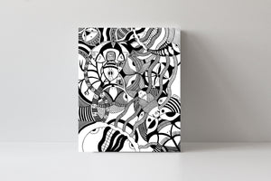 'The Last One Who’s First' Black and White Doodle Art Canvas Print by Julien, J0515C1